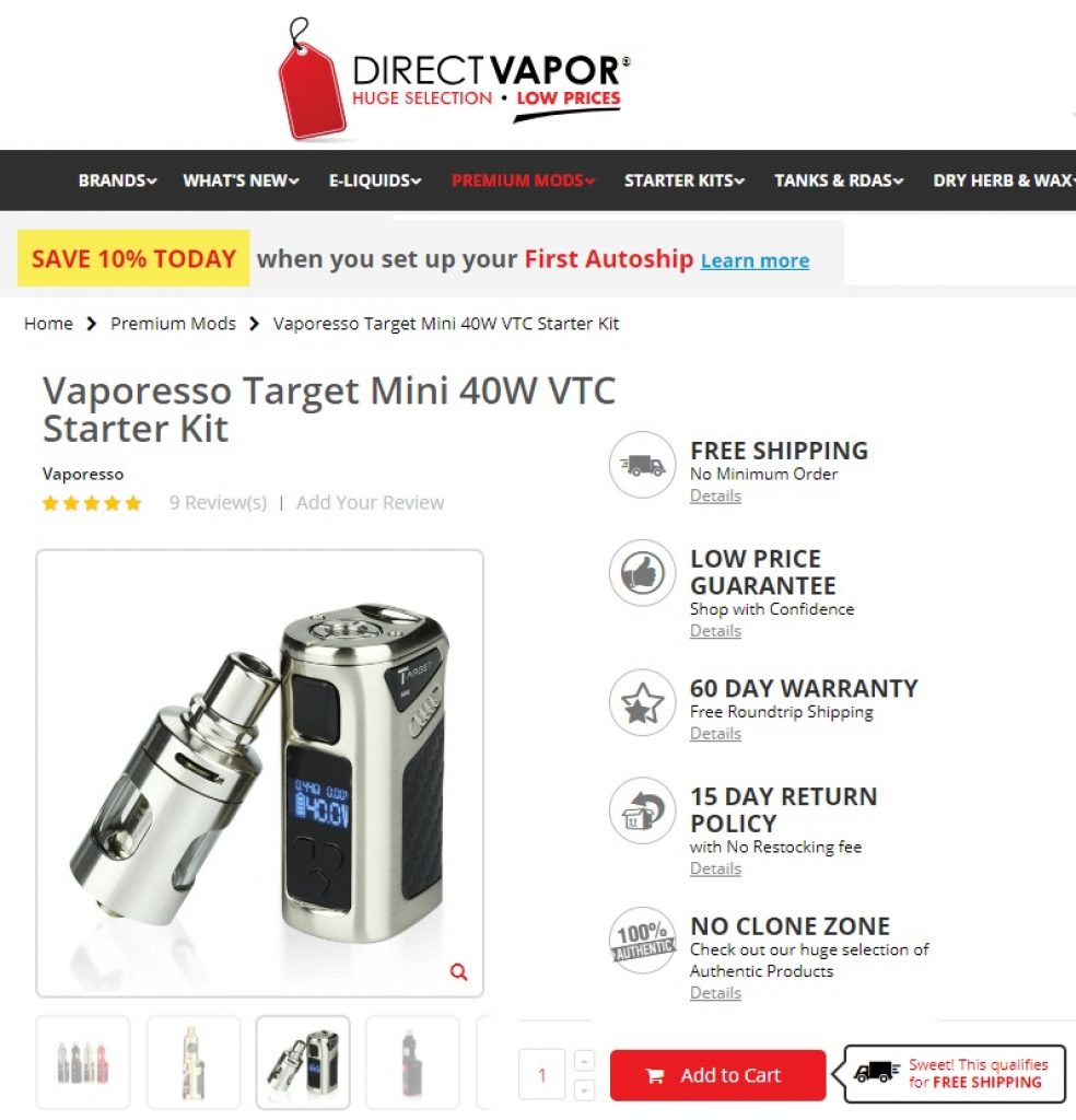 Vaporesso Target Mini 40W VTC Starter Kit at Direct Vapor